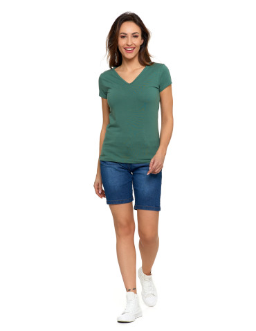 Koszulki i topy - T-shirt damski bawełniany z dekoltem V KHAKI - produkt 4