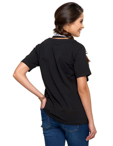 Koszulki i topy - Koszulka damska bawełna Premium T-shirt dekolt w serek CZARNY - produkt 2