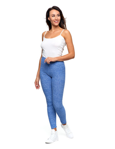 Legginsy - Legginsy damskie z wysokim stanem wzór a'la jeans NIEBIESKI - produkt 1