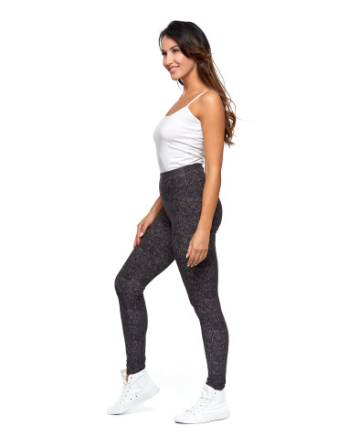 Legginsy - Legginsy damskie z wysokim stanem wzór a'la jeans CZARNY - produkt 2
