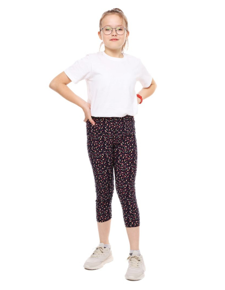 Dziewczynka - Legginsy 3/4 dziecięce wzór w kwiaty z efektem peach touch WZÓR 1 - produkt moraj.pl 1