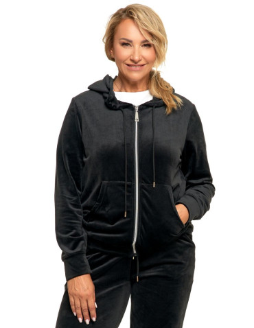 Bluzy - Welurowa bluza damska zapinana na zamek CZARNY - produkt 1