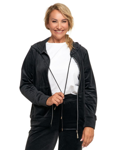 Bluzy - Welurowa bluza damska zapinana na zamek CZARNY - produkt 6