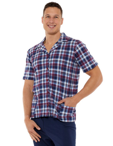 Krótki rękaw - Piżama męska bawełniana z rozpinaną koszulą Plus Size GRANATOWY - produkt 2