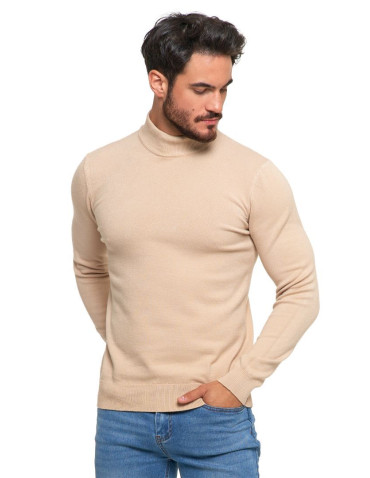Swetry - Sweter męski półgolf o klasycznym kroju BEŻOWY - produkt 1