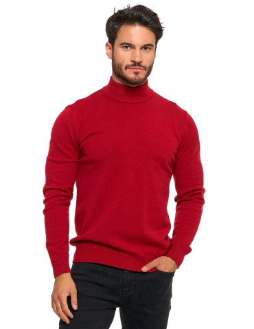 Swetry - Sweter męski półgolf o klasycznym kroju BORDOWY - produkt 1