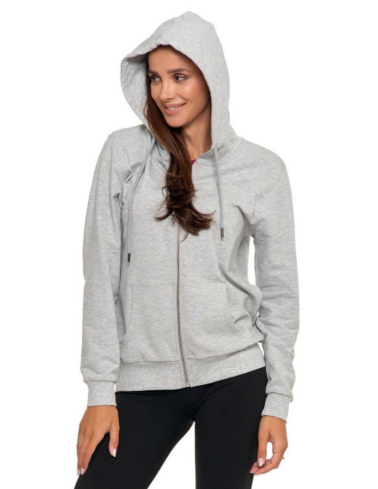 Bluzy - Bluza damska rozpinana z kapturem bawełniana JASNY SZARY - produkt moraj.pl 1