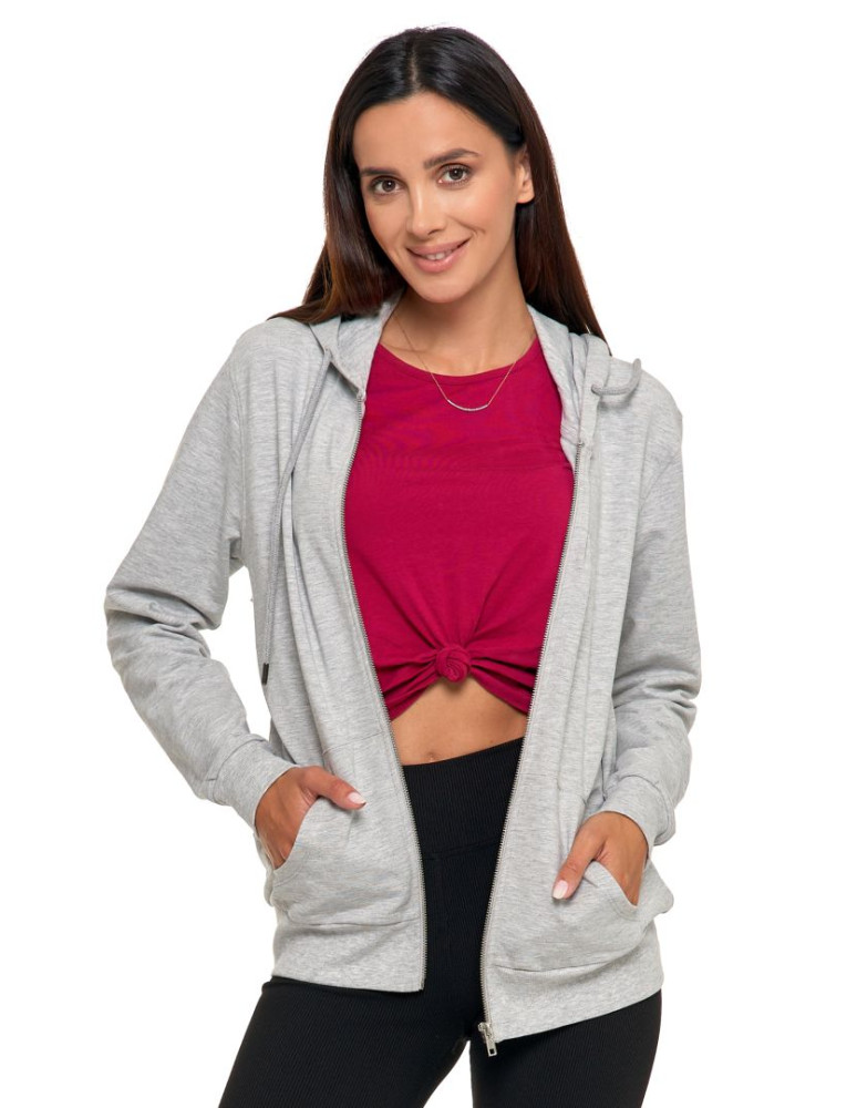 Bluzy - Bluza damska rozpinana z kapturem bawełniana JASNY SZARY - produkt moraj.pl 3