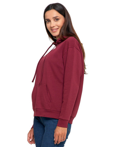 Bluzy - Bluza damska z kapturem i haftowanym napisem BORDOWY - produkt 2