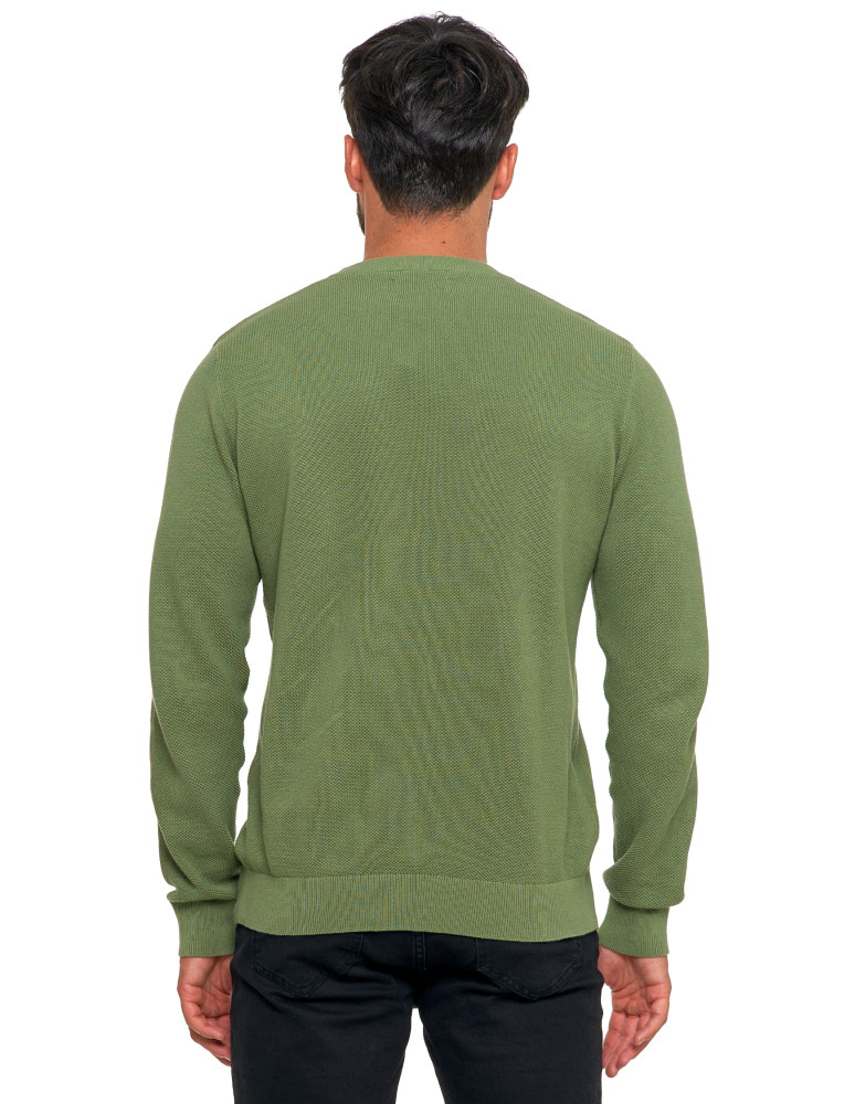 Swetry - Bawełniany sweter męski elegancki z okrągłym dekoltem ZIELONY - produkt moraj.pl 4