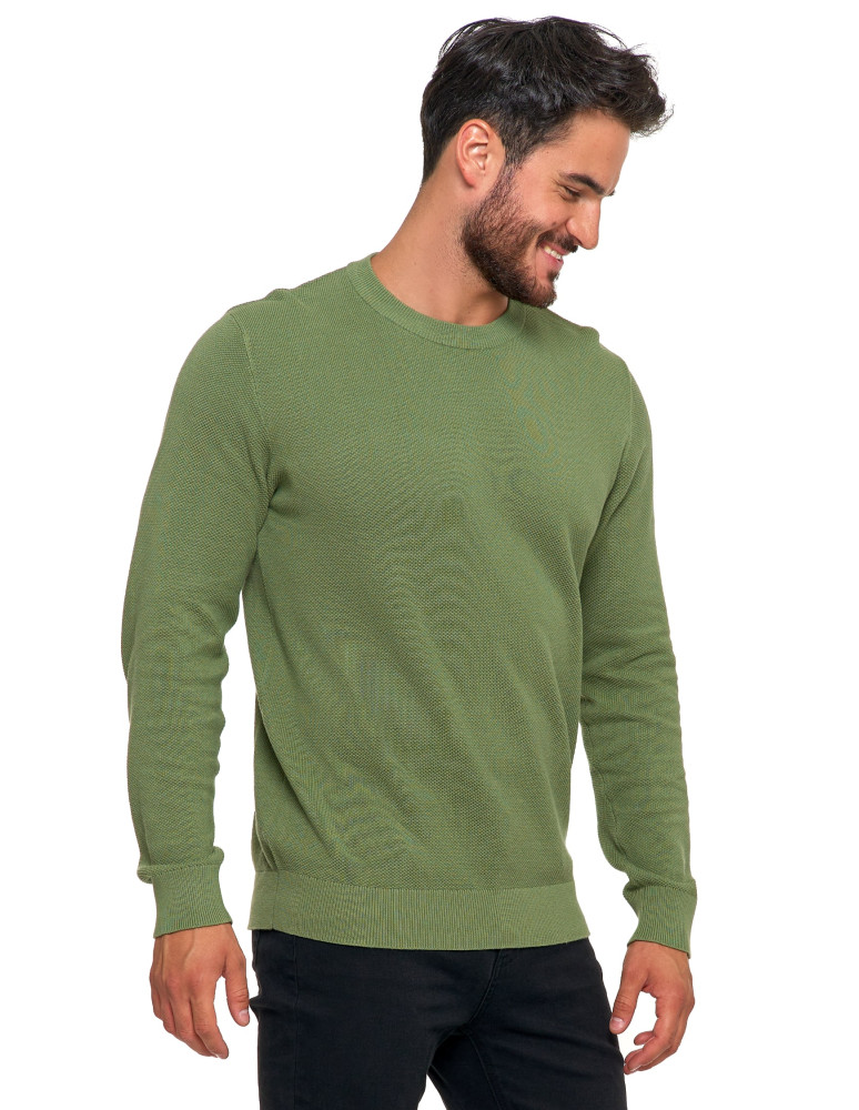 Swetry - Bawełniany sweter męski elegancki z okrągłym dekoltem ZIELONY - produkt moraj.pl 5
