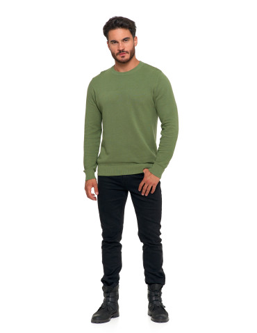 Swetry - Bawełniany sweter męski elegancki z okrągłym dekoltem ZIELONY - produkt 6