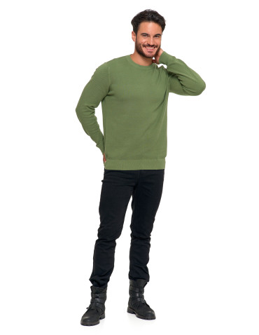 Swetry - Bawełniany sweter męski elegancki z okrągłym dekoltem ZIELONY - produkt 8