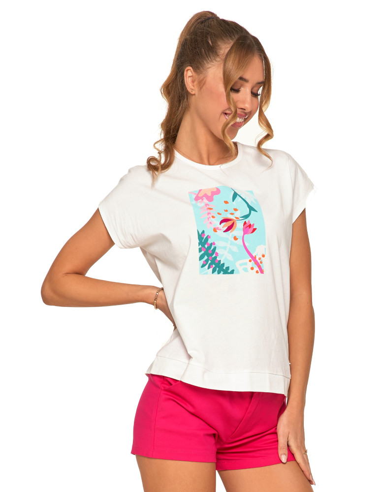 Koszulki i topy - Koszulka damska T-shirt z nadrukiem w kwiaty BIAŁY - produkt moraj.pl 1