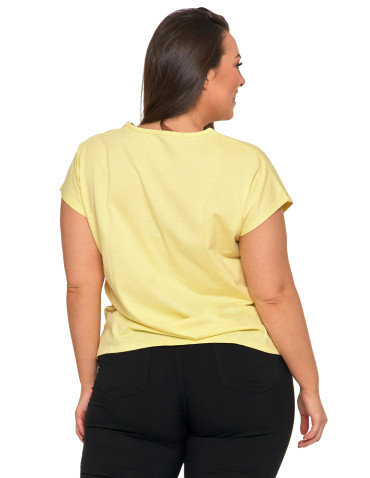Koszulki i topy - Koszulka damska T-shirt z nadrukiem w kwiaty ŻÓŁTY - produkt 2