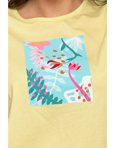 Koszulki i topy - Koszulka damska T-shirt z nadrukiem w kwiaty ŻÓŁTY - produkt 3