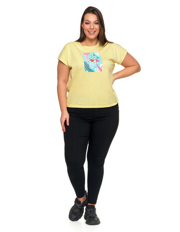 Koszulki i topy - Koszulka damska T-shirt z nadrukiem w kwiaty ŻÓŁTY - produkt 5