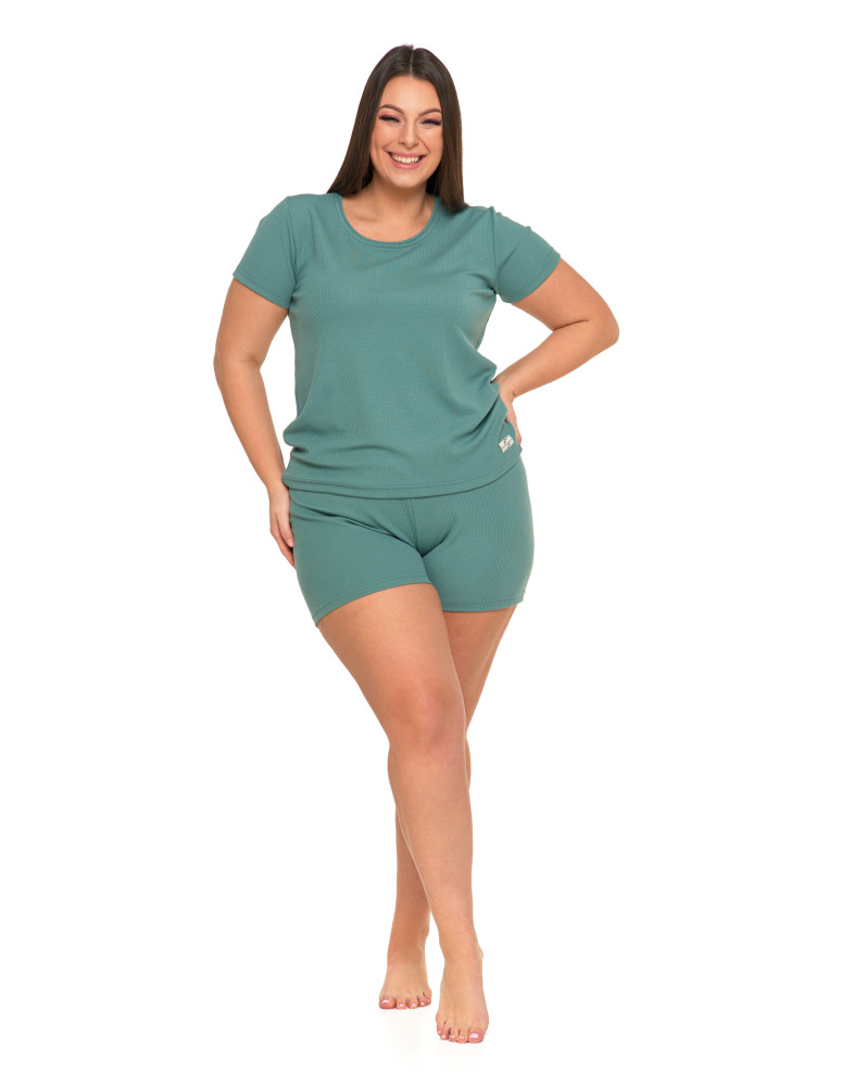 Krótki rękaw - Piżama damska wiskozowa z krótkim rękawem w prążek Plus Size ZIELONY - produkt moraj.pl 5