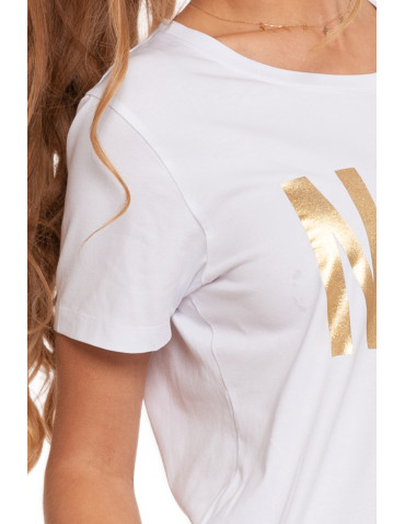 Koszulki i topy - Koszulka T-shirt damski z błyszczącym nadrukiem BIAŁY - produkt 6