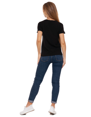 Koszulki i topy - Koszulka T-shirt damski z błyszczącym nadrukiem CZARNY - produkt 8