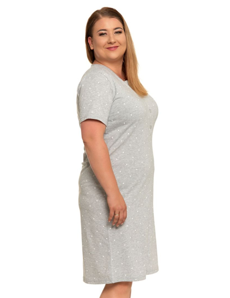 Koszule nocne - Koszula nocna damska z krótkim rękawem rozpinana Plus Size JASNY SZARY - produkt moraj.pl 2