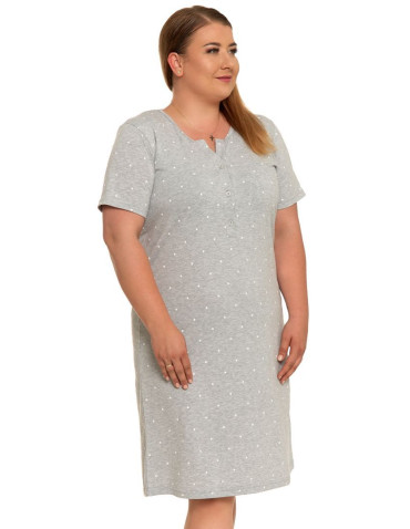 Koszule nocne - Koszula nocna damska rozpinana z krótkim rękawem plus size JASNY SZARY - produkt 3