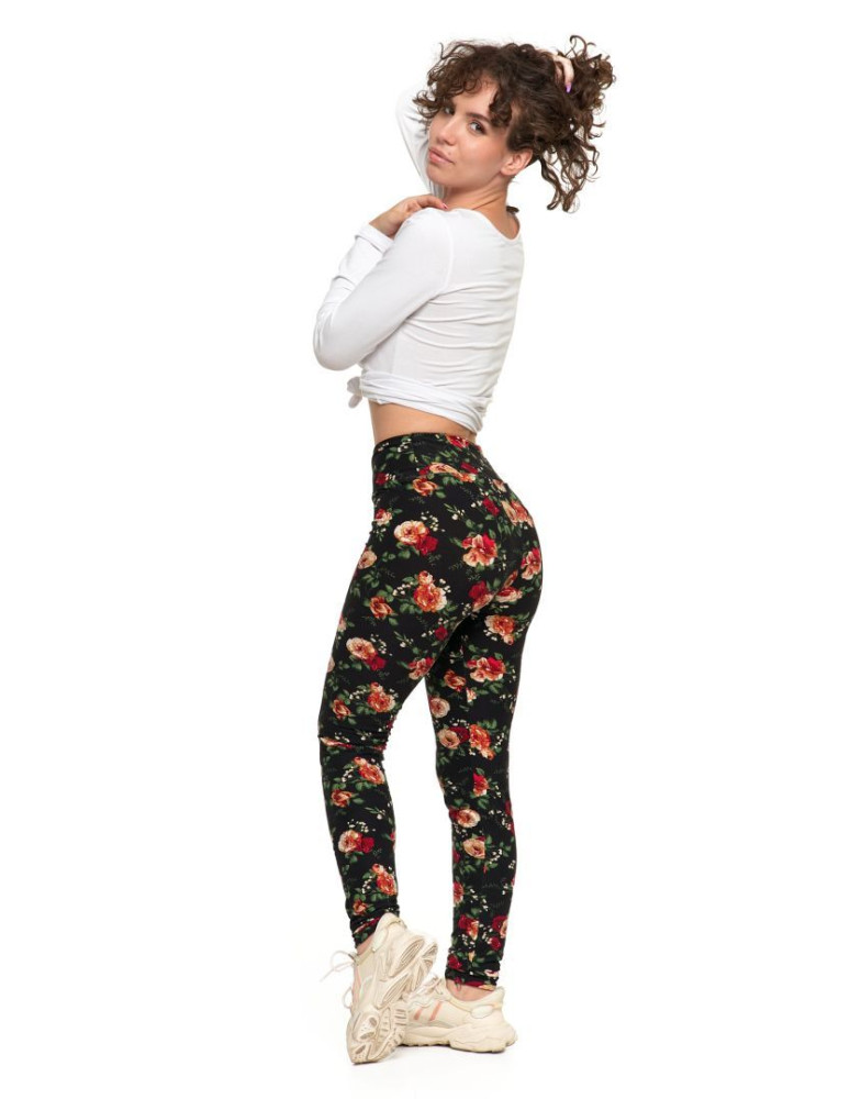 Legginsy - Legginsy damskie długie z wysokim stanem w kwiecisty wzór WZÓR 1 - produkt moraj.pl 2