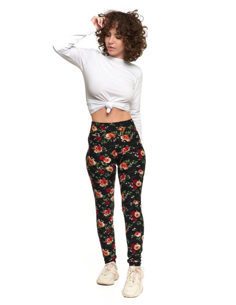Legginsy - Legginsy damskie długie z wysokim stanem w kwiecisty wzór WZÓR 1 - produkt moraj.pl 1