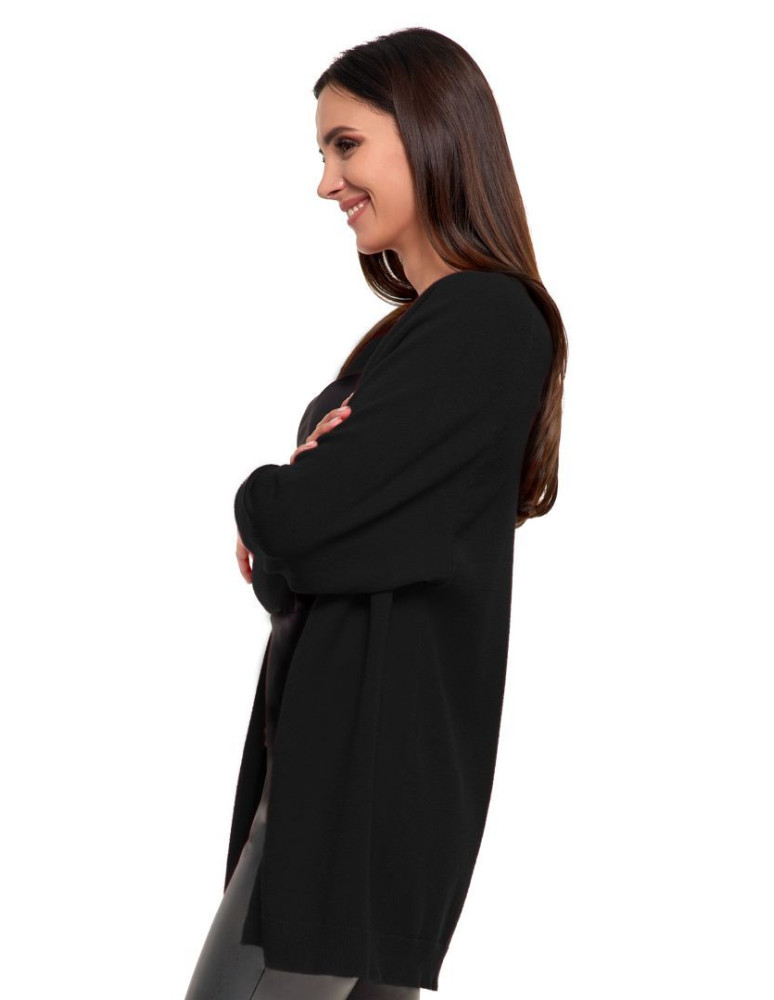 Swetry - Sweter damski długi kardigan bez zapięcia CZARNY - produkt moraj.pl 2