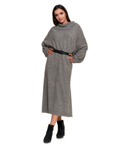Sukienki - Swetrowa sukienka damska oversize z golfem SZARY - produkt 7