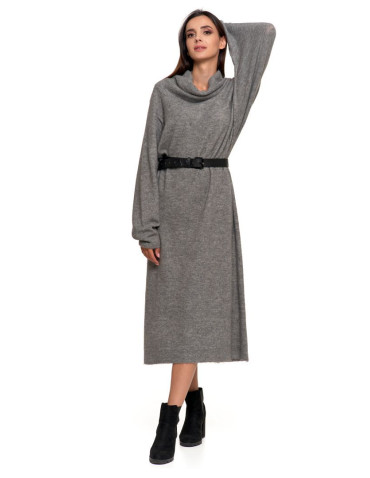 Sukienki - Swetrowa sukienka damska oversize z golfem SZARY - produkt 9