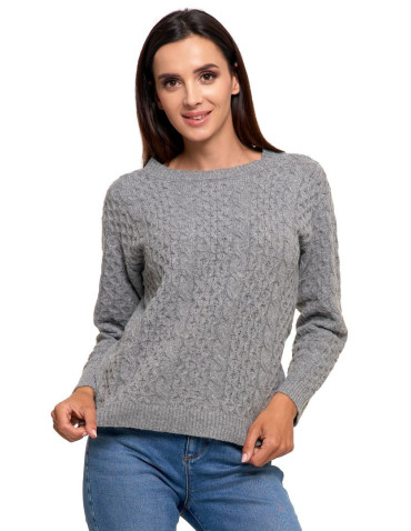Swetry - Ciepły sweter damski ze splotem warkoczowym SZARY - produkt 4