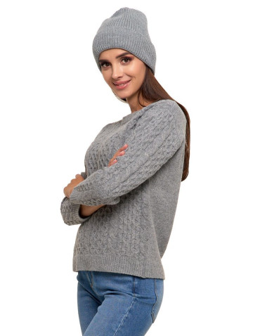 Swetry - Ciepły sweter damski ze splotem warkoczowym SZARY - produkt 6