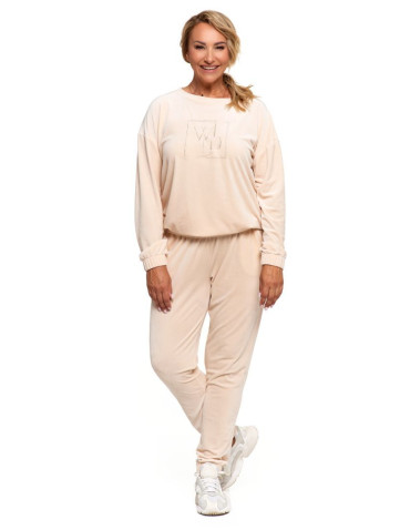 Bluzy - Bluza damska welurowa bez kaptura BEŻOWY - produkt 8