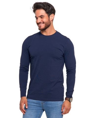 Koszulki, topy, koszule - Longsleeve koszulka męska bawełniana z długim rękawem GRANATOWY - produkt 1