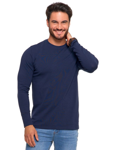 Koszulki, topy, koszule - Longsleeve koszulka męska bawełniana z długim rękawem GRANATOWY - produkt 2