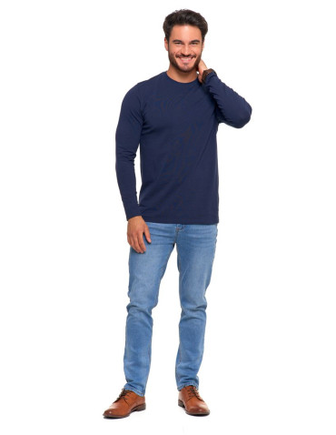 Koszulki, topy, koszule - Longsleeve koszulka męska bawełniana z długim rękawem GRANATOWY - produkt 6