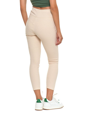 Legginsy - Prążkowane legginsy damskie z wysokim stanem ocieplane BEŻOWY - produkt 4