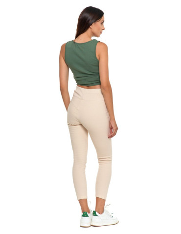 Legginsy - Prążkowane legginsy damskie z wysokim stanem ocieplane BEŻOWY - produkt 7