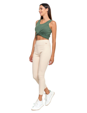 Legginsy - Prążkowane legginsy damskie z wysokim stanem ocieplane BEŻOWY - produkt 8