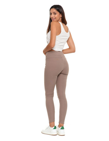 Legginsy - Prążkowane legginsy damskie z wysokim stanem ocieplane MOKKA - produkt 6