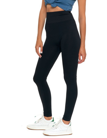 Legginsy - Legginsy damskie z wysokim stanem prążkowane sportowe CZARNY - produkt 9