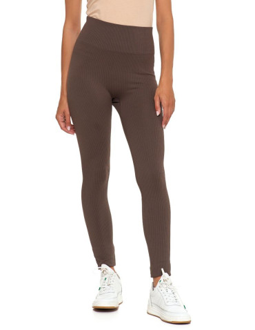 Legginsy - Legginsy damskie z wysokim stanem prążkowane sportowe MOKKA - produkt 4