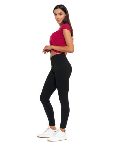 Legginsy - Prążkowane legginsy damskie z wysokim stanem CZARNY - produkt 1