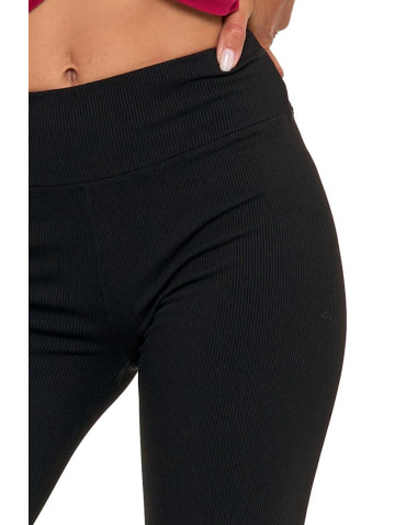 Legginsy - Prążkowane legginsy damskie z wysokim stanem CZARNY - produkt 4