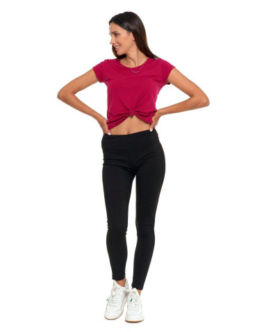 Legginsy - Prążkowane legginsy damskie z wysokim stanem CZARNY - produkt 1