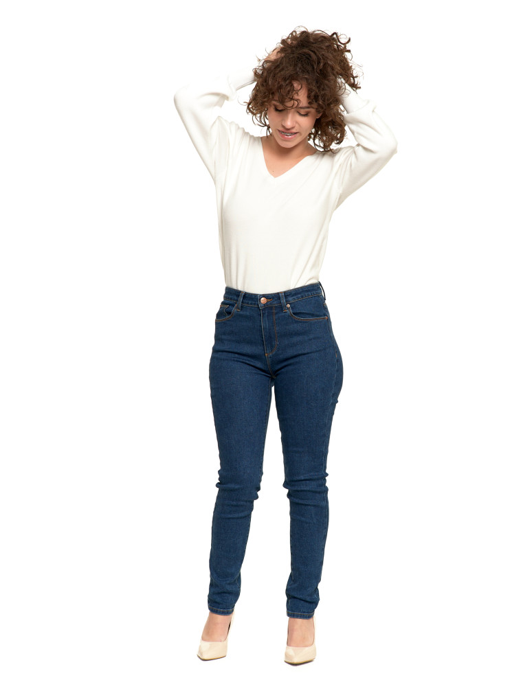 Spodnie - Jeansy spodnie damskie skinny z wysokim stanem GRANATOWY - produkt moraj.pl 1