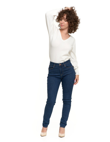 Spodnie - Jeansy spodnie damskie skinny z wysokim stanem GRANATOWY - produkt 2