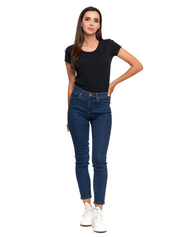 Spodnie - Jeansy spodnie damskie skinny z wysokim stanem GRANATOWY - produkt 6