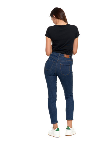 Spodnie - Jeansy spodnie damskie skinny z wysokim stanem GRANATOWY - produkt 9